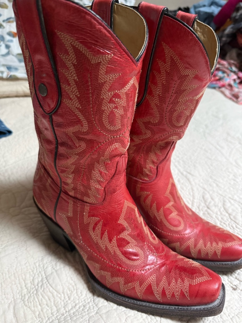 Red Women's Western Cowgirl Heel Boots - Classic Stitch Detail - Picture 6 of 8